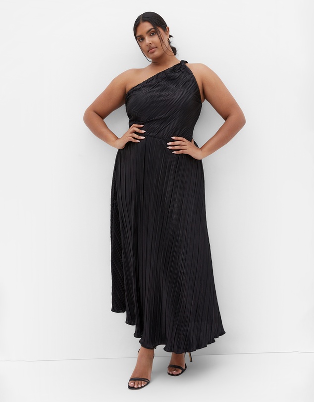 City Chic - Plus size Kamila One Shoulder Metallic Dress - black