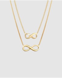 Elli Jewelry - Necklace Set Couple Infinity Minimalist 925 Sterling Silver Gold Pated
