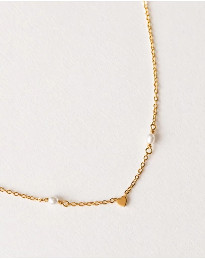 SAINT VALENTINE - Heart & Pearl Necklace - Gold