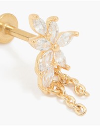 Lovisa - Gold Plated Surgical Steel Cubic Zirconia Leaf Chain Flat Back Stud