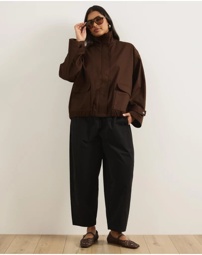 Atmos&Here Curvy - Taya Funnel Neck Twill Bomber Jacket