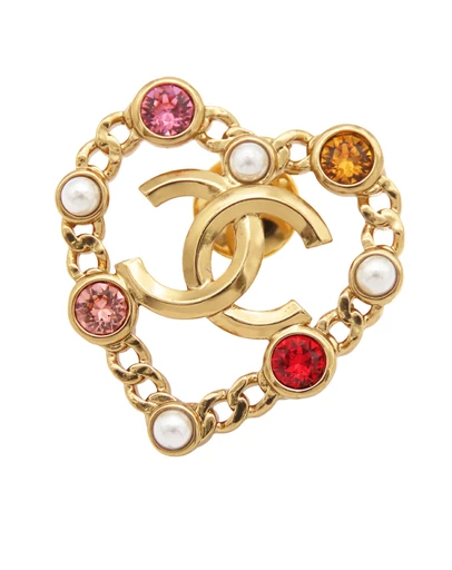 Pre-Loved by Azura Reborn - Pre-Loved CC Gold Plated Rhinestone Faux Pearl Heart Brooch