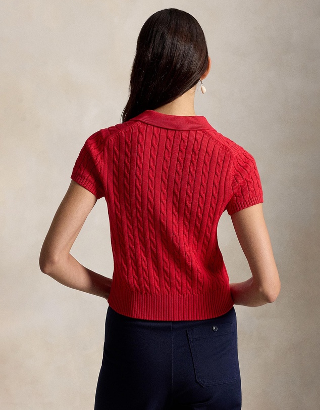 Polo Ralph Lauren - Cable-Knit Cotton Cropped Polo Shirt - The ICONIC Exclusive