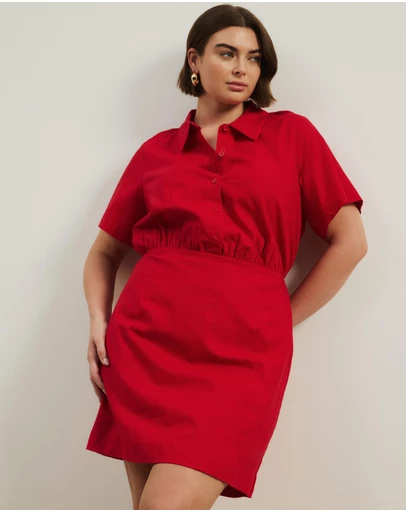 Atmos&Here Curvy - Remi Linen Blend Mini Shirt Dress