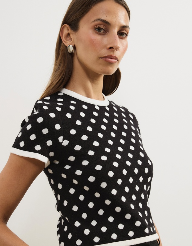 Atmos&Here - Kallie Polka Dot Short Sleeve Knit Top