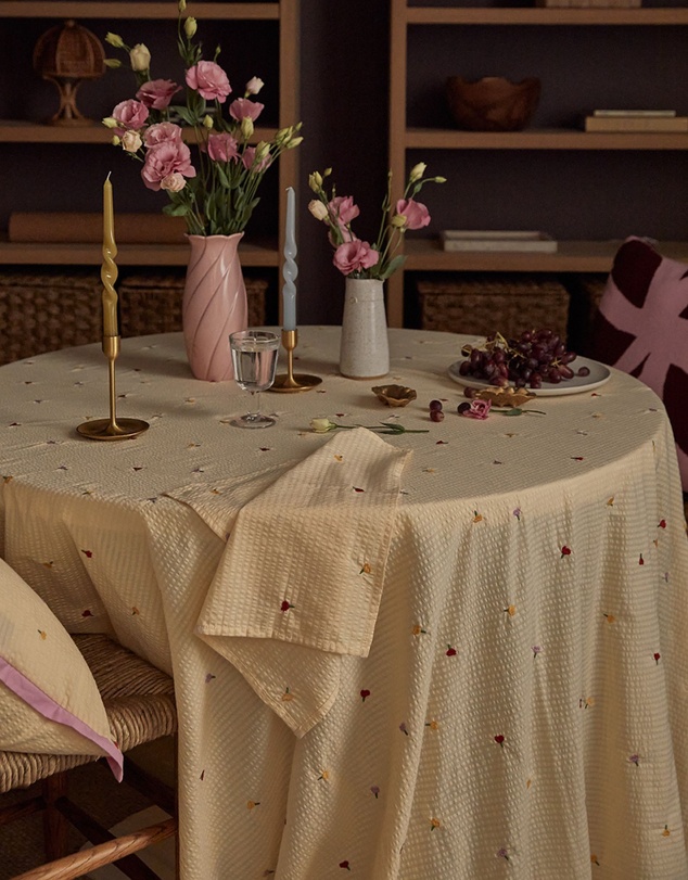 Mosey Me - Forget Me Not Embroidered Square Tablecloth