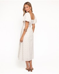 Petal & Pup - Clo Puff Sleeve Midi Dress - White Betty