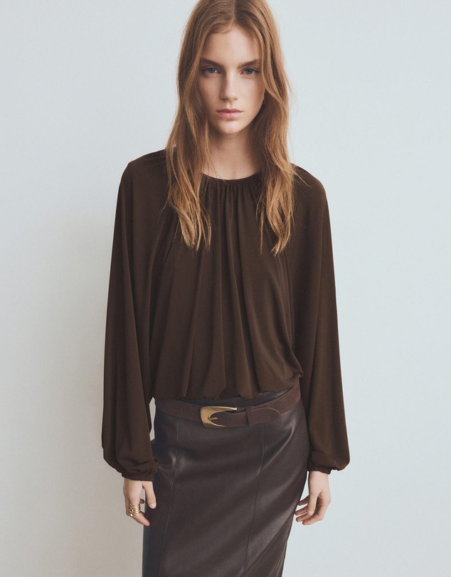 M.N.G - Gathered Blouse With Round Neckline