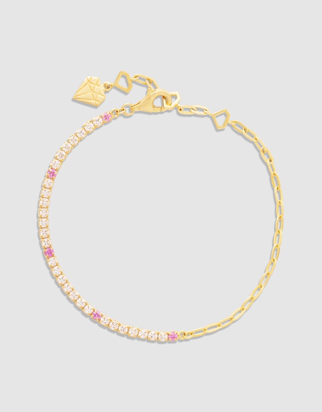 Wanderlust + Co - Pave 14K Gold Vermeil Blush Mini Tennis Chain Bracelet