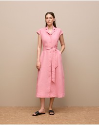 Trenery - Linen Cap Sleeve Shirt Dress in Pink Peony