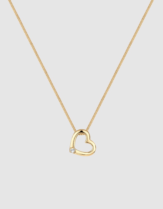 Elli Jewelry - Necklace Heart White Crystals 925 Sterling Silver Gold Plated