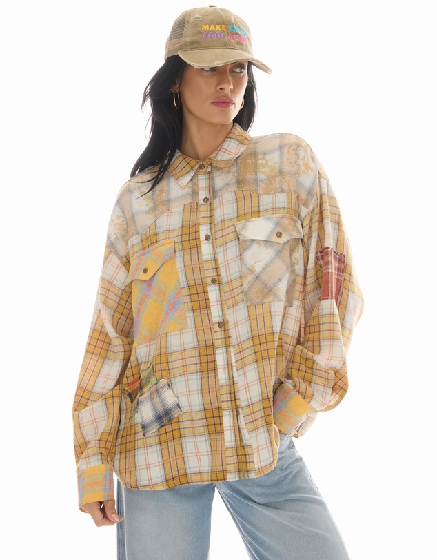 THE TALES - Patched Up Yellow Flannel Western Shirt