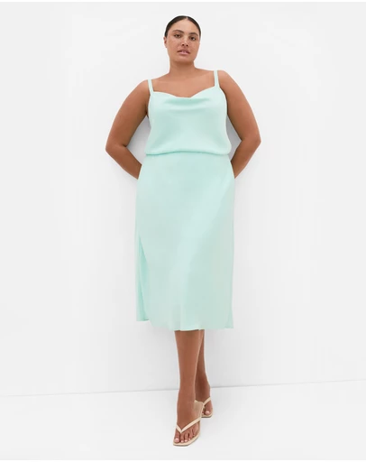 City Chic - Plus Size Miranda Satin Midi Skirt - spearmint