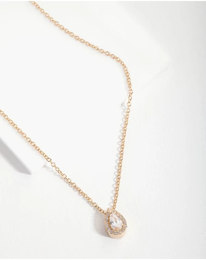 Lovisa - Gold Plated Sterling Silver Cubic Zirconia Pear Halo Necklace