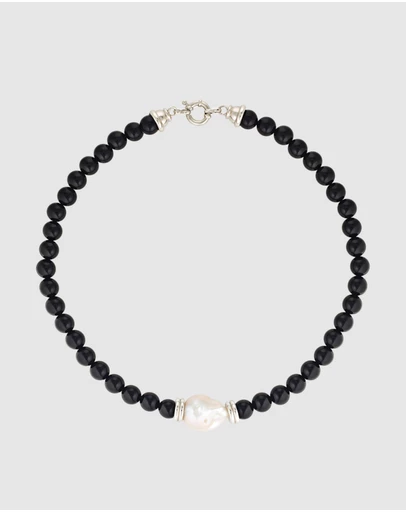 HOUSE OF SLANI - Black Silver Onira Onyx Bead Necklace