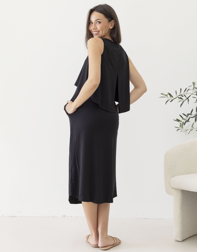 Angel Maternity - Manon Maternity & Breastfeeding Midi Dress in Black