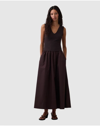 GAP - Sleeveless V-Neck Dropwaist Mixed Media Maxi Dress