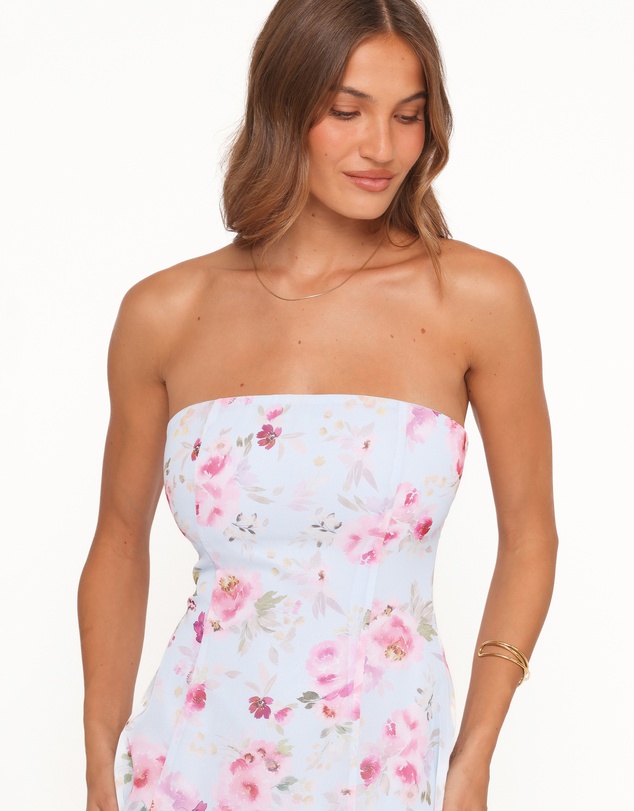 Petal & Pup - Vegas Strapless Maxi Dress - Blue Floral