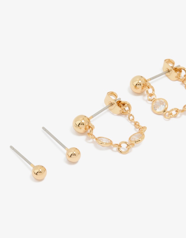 Lovisa - Gold Plated Molten Huggie & Cubic Zirconia Chain Earrings 4-Pack