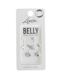 Lovisa - Surgical Steel Pave & Diamante Belly Bar 4-Pack