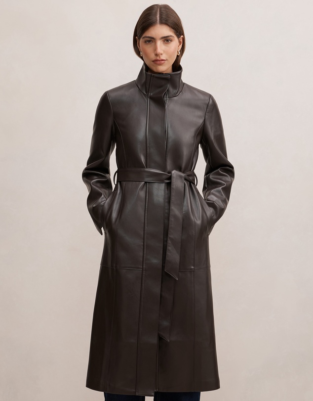Forever New - Bonnie Vegan Leather Funnel Trench Coat