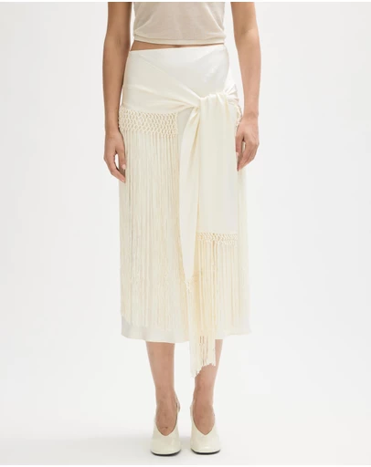 Minima Esenciales - Svea Midi Skirt With Detachable Fringe Scarf Belt