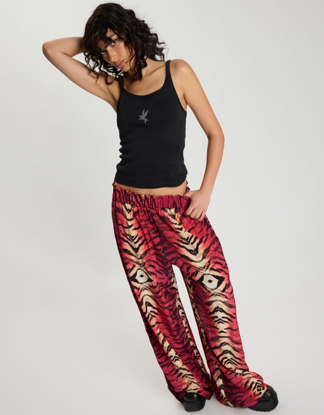 ONE TEASPOON - Wild Rouge Palazzo Pants - Red Animal Print