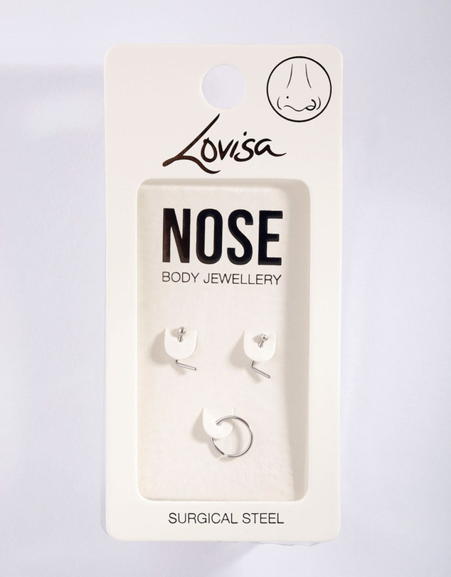 Lovisa - Surgical Steel Diamante Nose Ring Pack