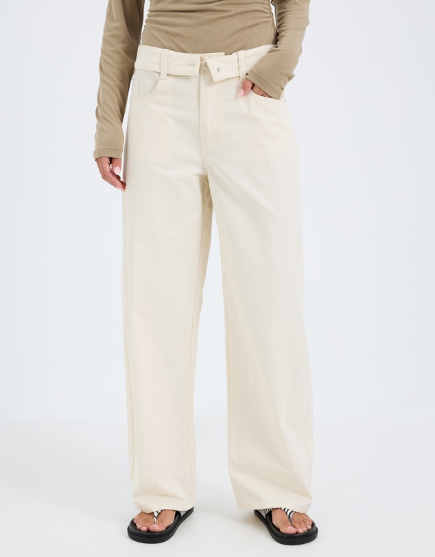 Calli - Charli Fold Waist Detail Drill Pants
