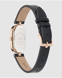 Furla - Ooh Rose 32mm Oval Rose Gold-Tone Case with Black Leather Strap