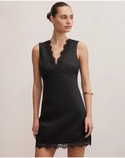 Forever New - Zali Lace Trim Linen Mini Dress