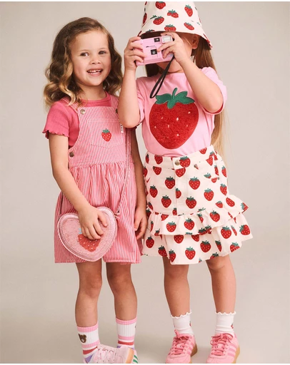 Huxbaby - Strawberry Embroidered Stripe Pinafore Dress - Babies-Kids