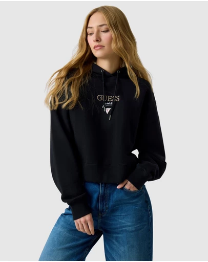 GUESS Jeans - GUESS JEANS Drop Shoulder Baker Cropped Hoodie