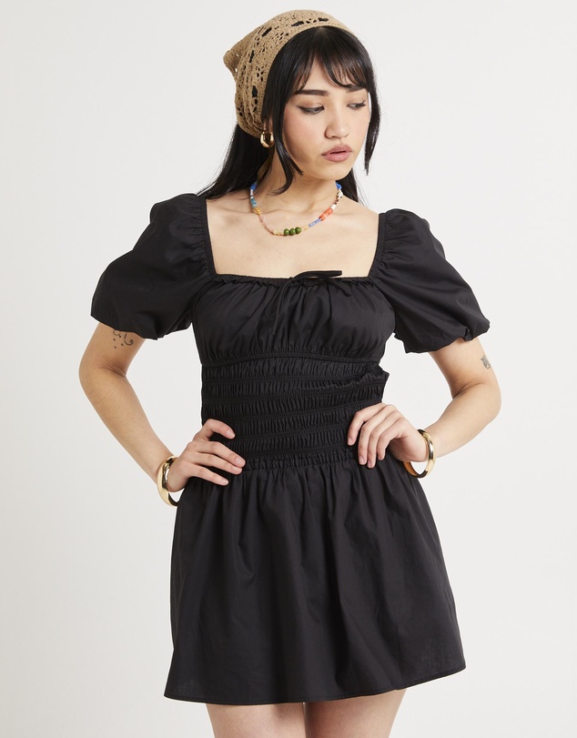 Subtitled - Kora Puff Sleeve Shirred Mini Dress