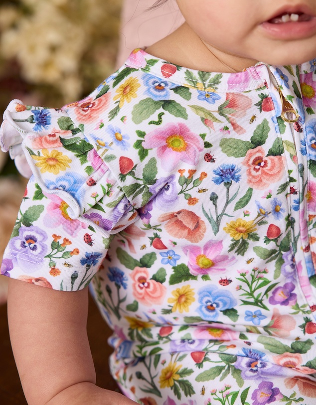 Fleur Harris - 'Heirloom Treasures' Precious Shorty Frill Coverall in Snow Floral