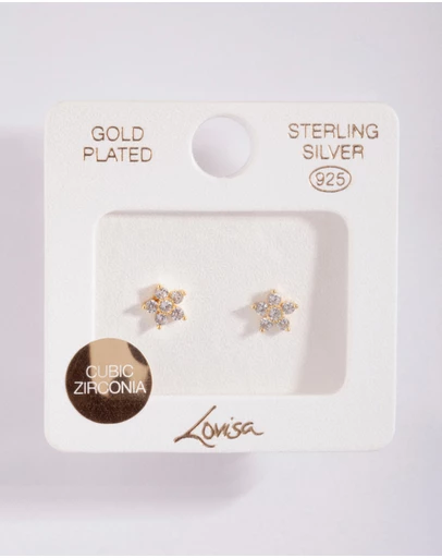 Lovisa - Gold Plated Sterling Silver Cubic Zirconia Flower Stud Earrings