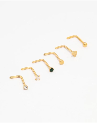 Lovisa - Gold Plated Surgical Steel Heart Diamante Nose 6-Pack