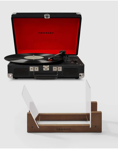 Crosley - Crosley Cruiser Bluetooth Portable Turntable - Black + Bundled Crosley Record Storage Display Stand