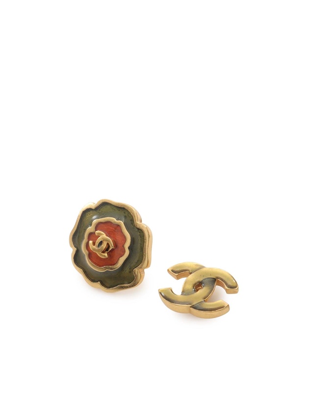 Pre-Loved by Azura Reborn - Pre-Loved Enamel Camellia CC Stud Push Back Earrings