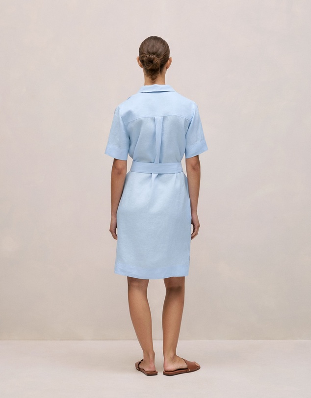 Trenery - Linen Belted Shift Dress in Blue Marble