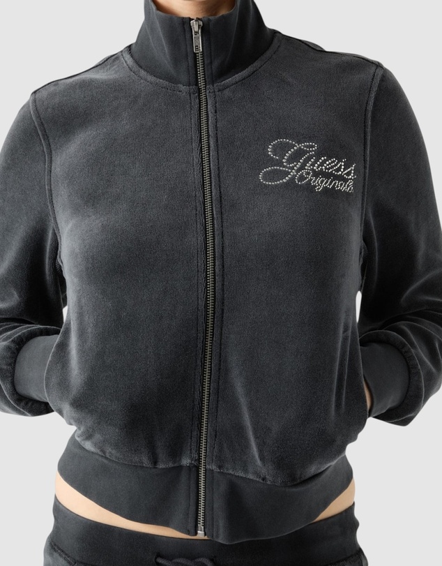 GUESS Originals - Guess Originals Eco Black Rhinestone Velour Jacket