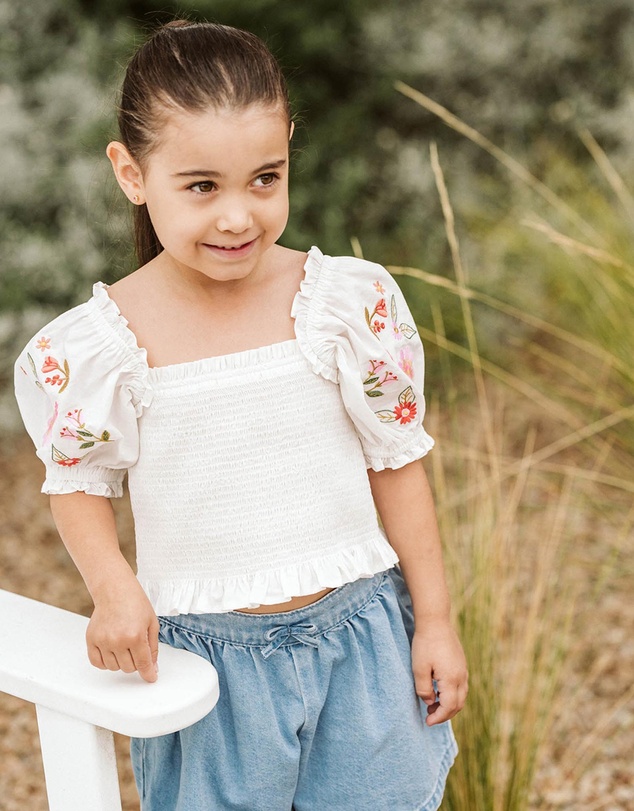 Fox & Finch - Embroidered Shirred Top - Kids