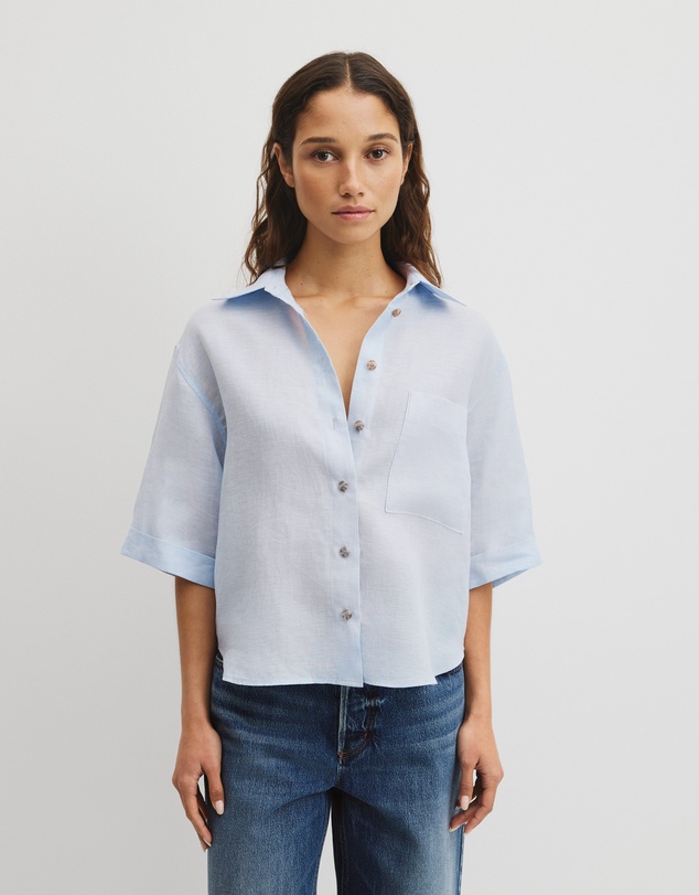 Country Road - Short Sleeve Crop Linen Shirt