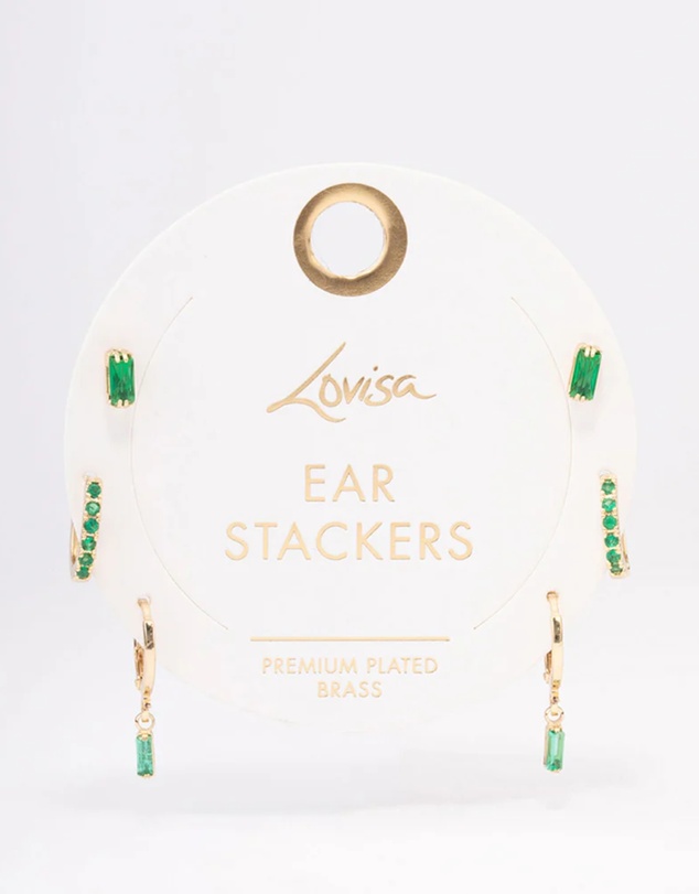Lovisa - Gold Plated Brass Baguette Stud & Huggie Earring Pack