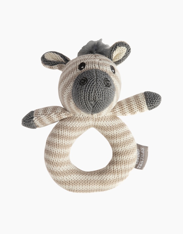 Living Textiles - Knitted Ring Rattle - Zac the Zebra