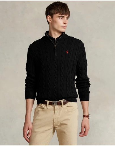 Polo Ralph Lauren - ICONIC EXCLUSIVE - Cable-Knit Cotton Quarter-Zip Sweater