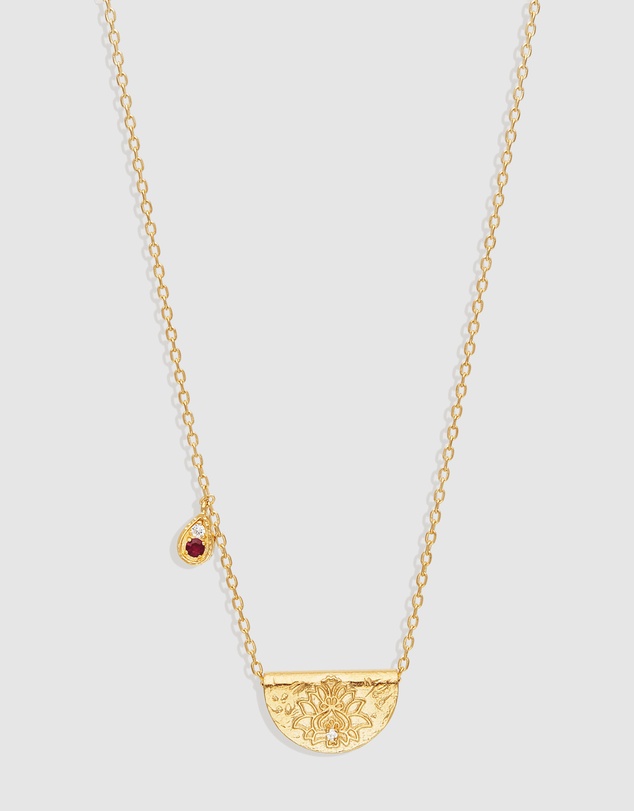 By Charlotte - Lotus Birthstone Necklace - July - Ruby