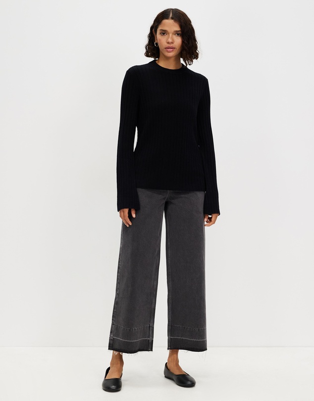 Assembly Label - Distressed Hem Wide Leg Jeans
