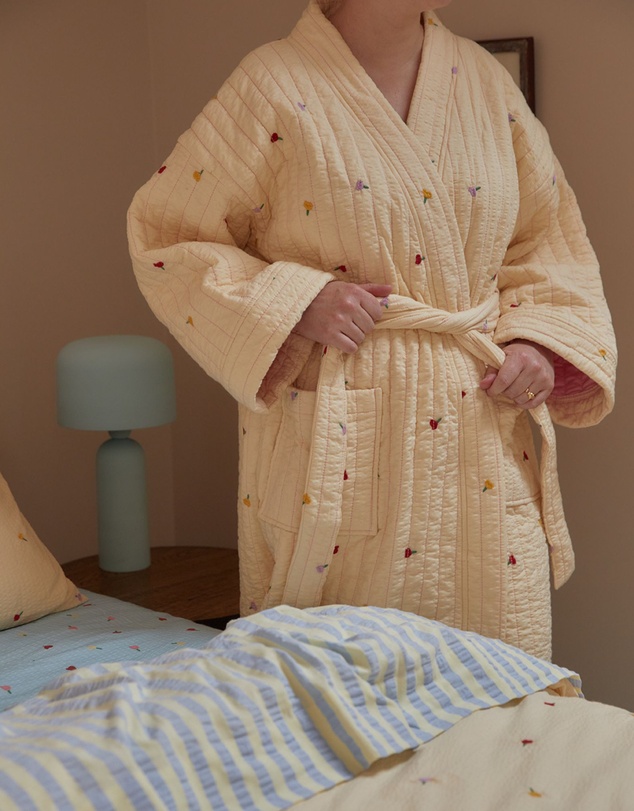 Mosey Me - Forget Me Not Embroidered Quilted Robe
