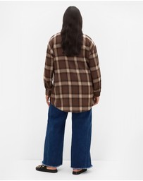 City Chic - Plus size Classic Check Cotton Shirt - chocolate